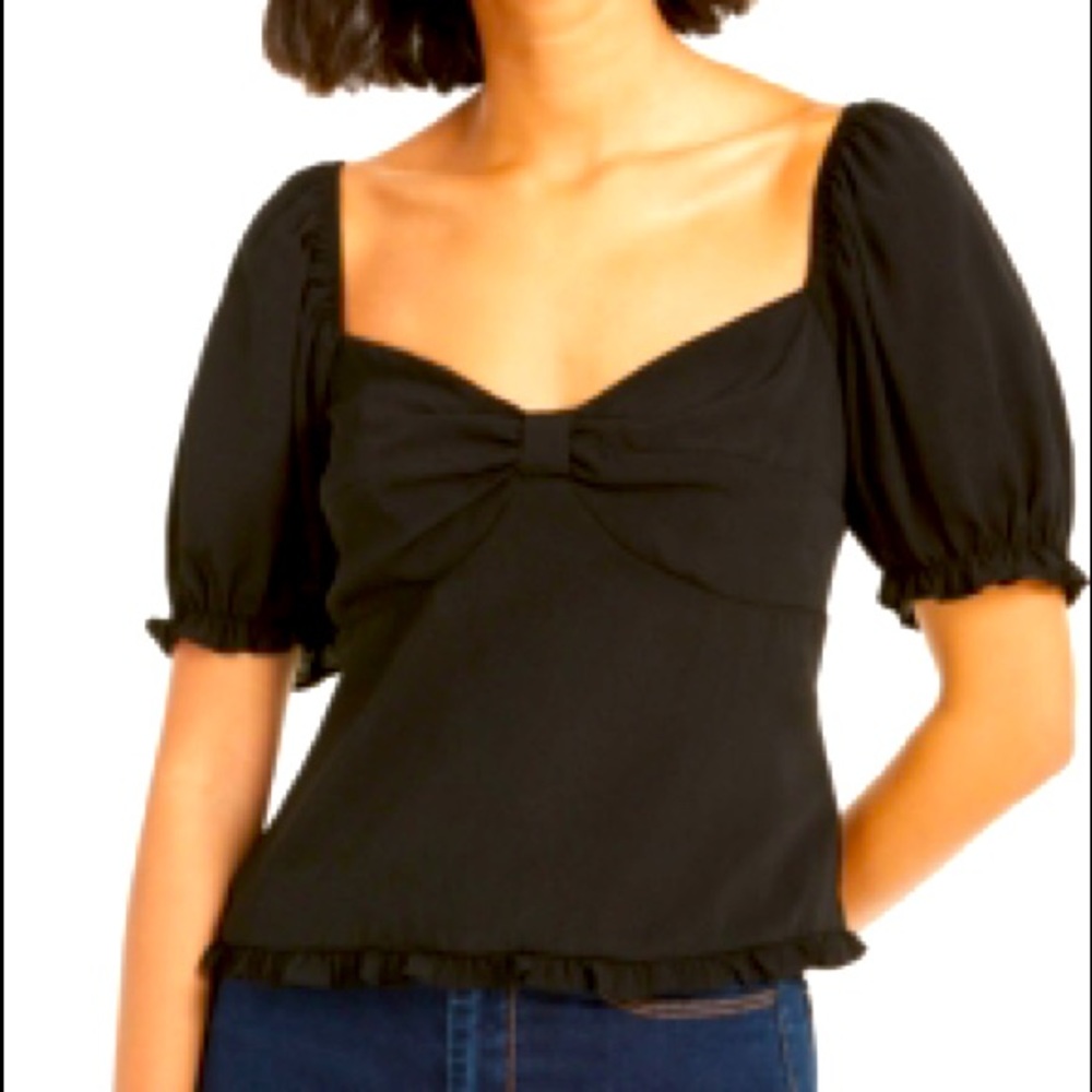 Ash & Violet Womens Black Pleated Pouf Square Neck Top Size Medium